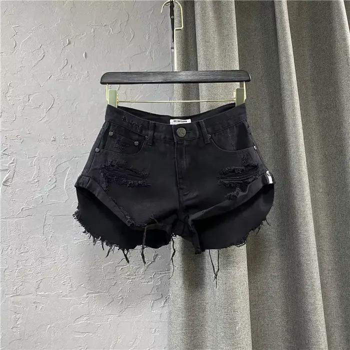 Short en jean sexy taille basse 2026 Nouvelle collection été – Jean déchiré à jambe large pour femme