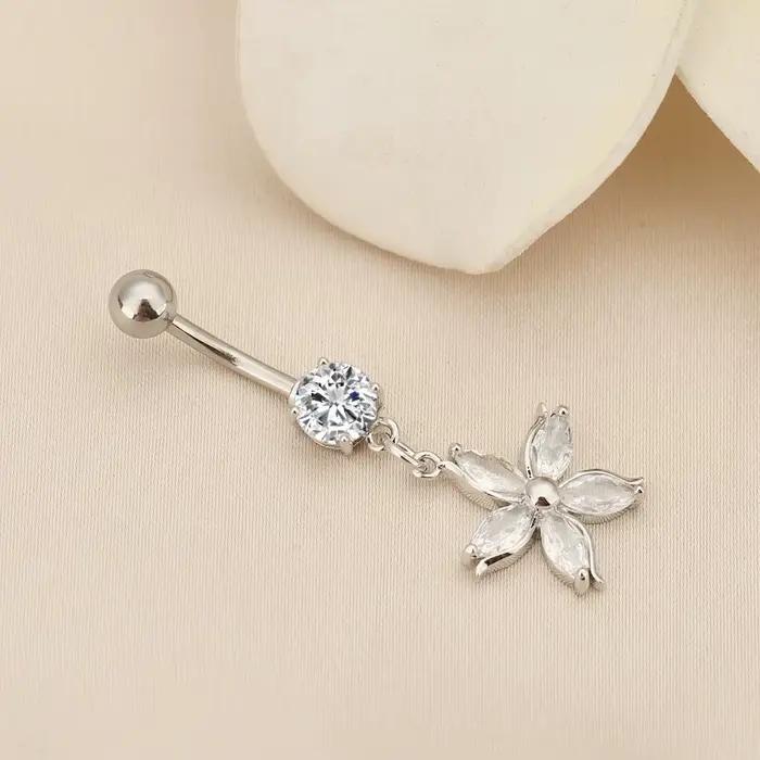Piercing de nombril en alliage et strass, bicolore, motif fleur d'abricot brillante, design amovible
