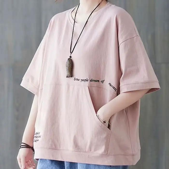 T-shirt à manches courtes pour femmes, 98% coton, mode, broderie, niche, décontracté, été