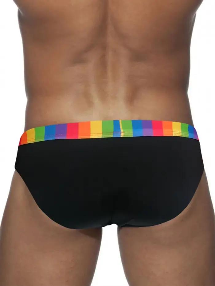 Maillot de bain à rayures arc-en-ciel pour homme, slip de bain sexy, poudres de contour, bikini, sho