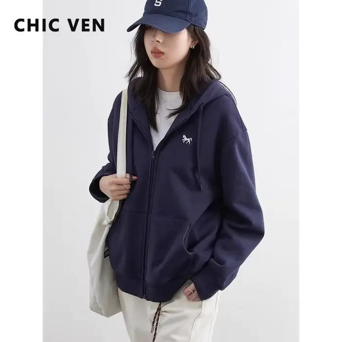 CHIC VEN coréen femmes sweats ample décontracté nouveau à capuche femme haut cordon dames veste pola