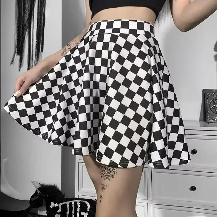 Jupe Sexy taille haute en été, gothique, Y2k, Harajuku, fille foncée, contraste, couture à carreaux