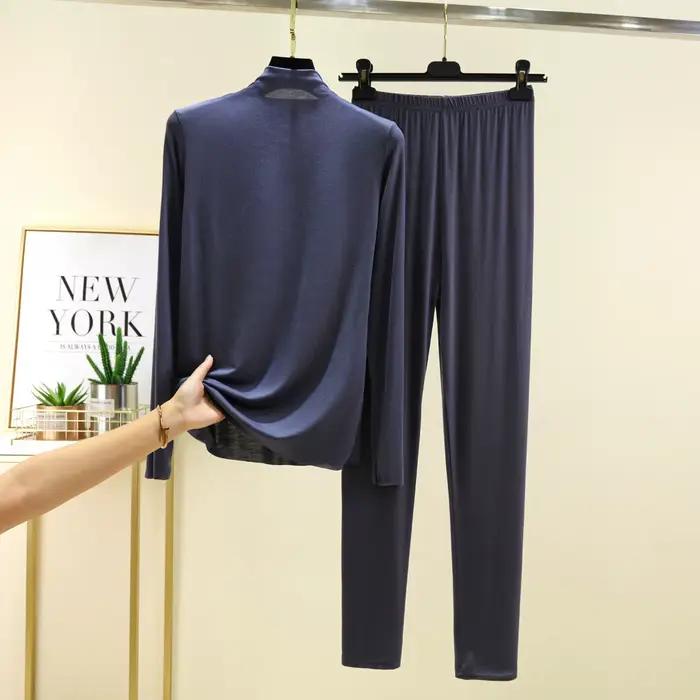 Pyjama Femme nouveau col roulé à manches longues chemise pantalon ensemble printemps automne Femme P