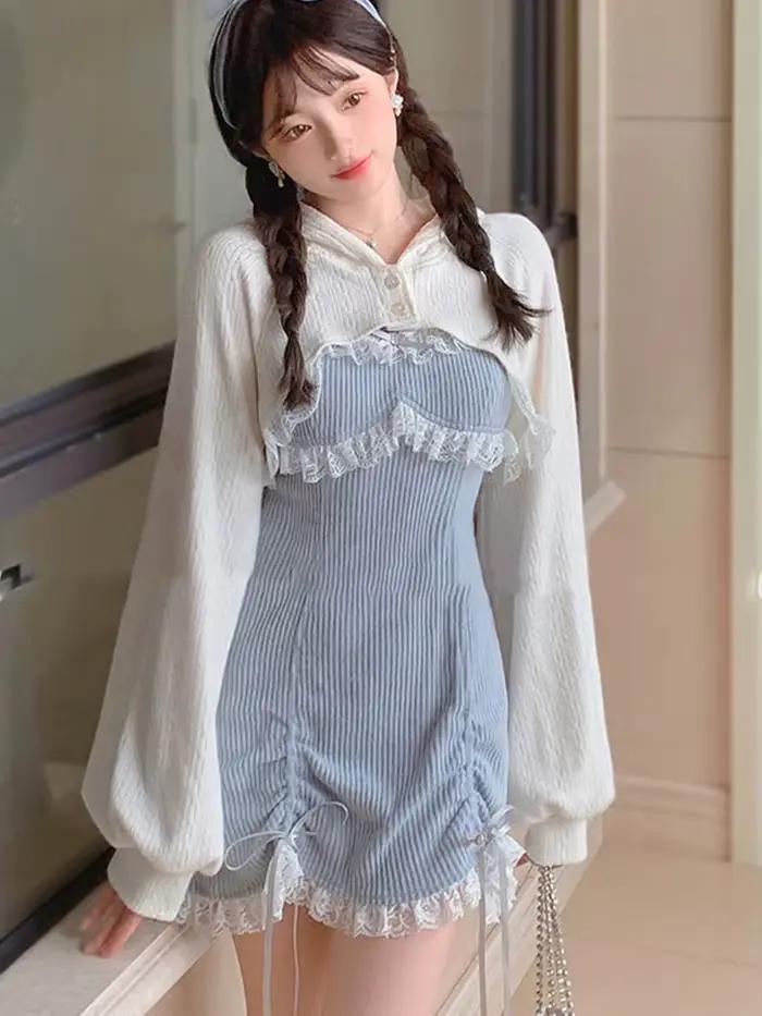 Robe Lolita en dentelle pour femmes, mini robes japonaises, nœud doux, rose Kawaii, fête féminine, p