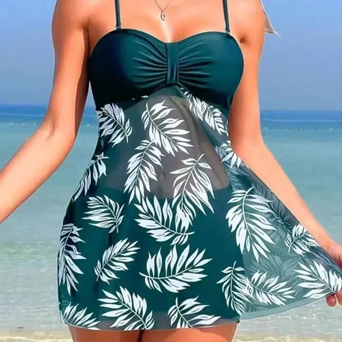 Maillot de bain fendu pour femmes, robe courte, Sexy, mode, taille haute, maille épaisse, imprimé, v