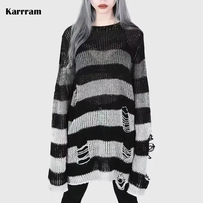 Karrram Punk gothique pull Emo hauts e-girls centre commercial Goth pulls Y2k Harajuku Grunge vêteme