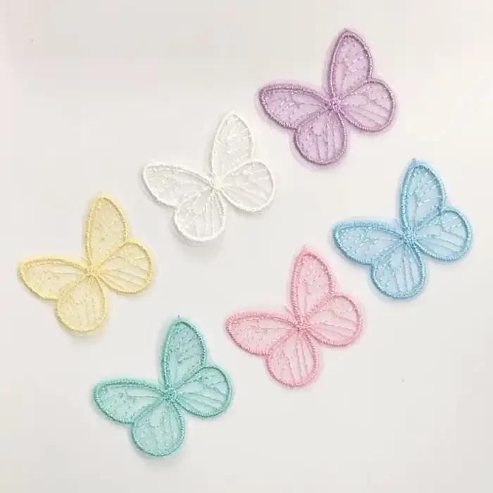 Patchs en tissu papillon en maille brodée 4.5x3.5cm, 20 pièces/lot, Appliques pour vêtements, fourni