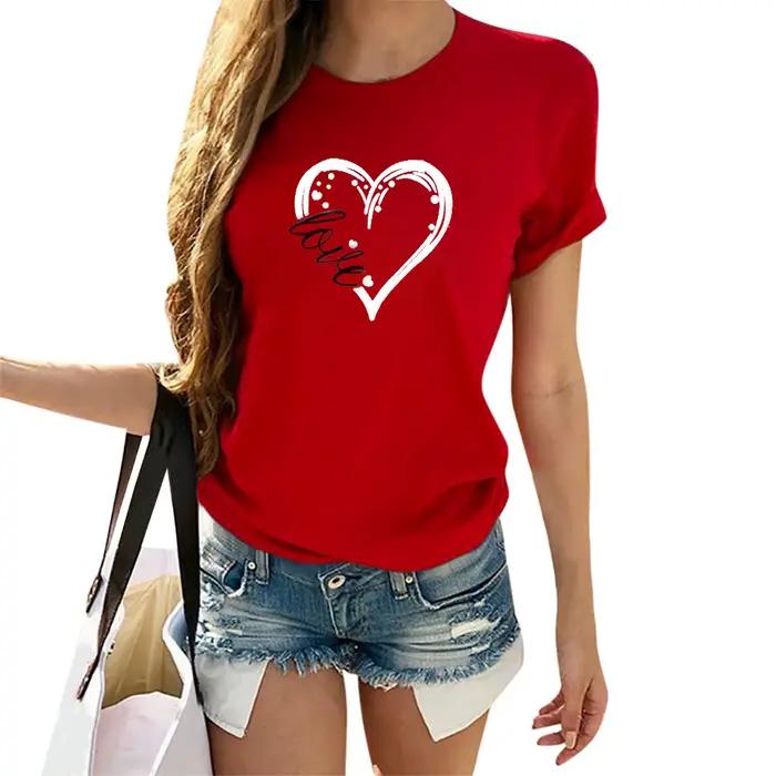 Amour coeur imprimé Couple t-shirt à manches courtes col rond lâche amoureux t-shirt femmes hommes t