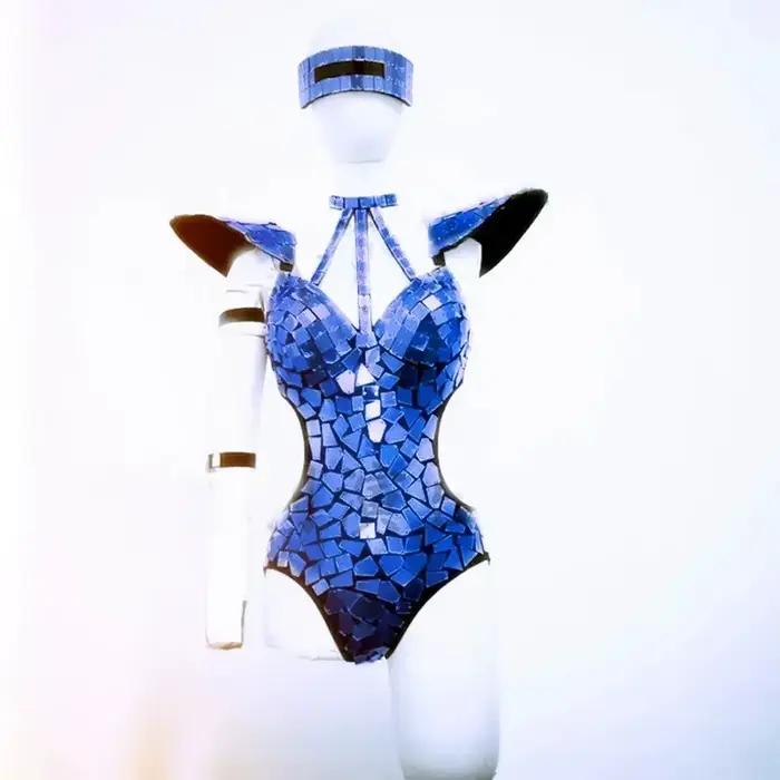 Body miroir pour femmes, Costume de danse, paillettes or argent, épaules volantes, ajouré, tenue Rav