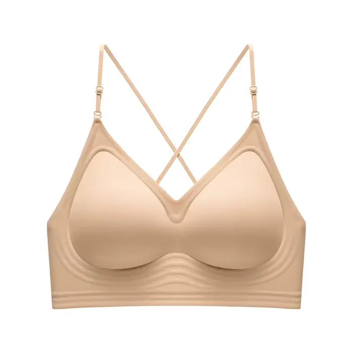 Soutien-gorge licou à col rond pêche français, Push Up pour petite poitrine, bretelles fines, sans c