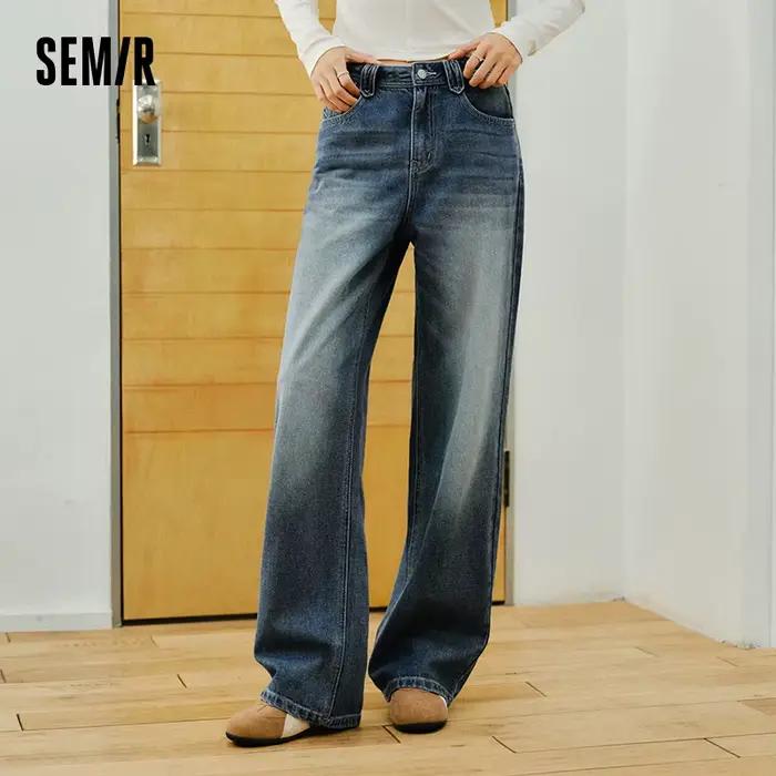 Semir rétro jean femmes 2026 printemps Lyocell mélange jambe large longueur de plancher hanche couvr