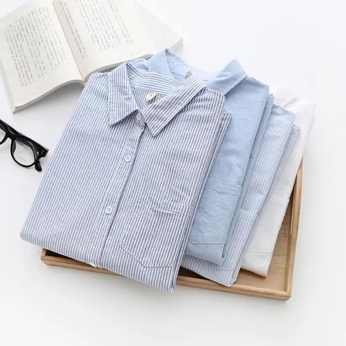 Chemise Oxford décontractée en coton pour femmes, chemisier et hauts de bonne qualité, chemises à ra