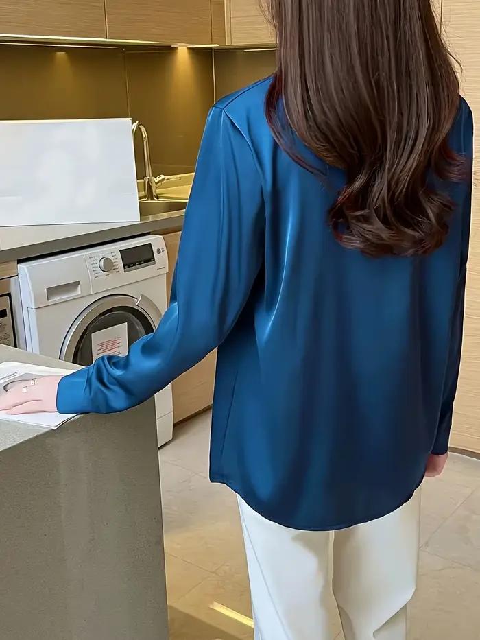 Chemise en Satin à Manches sulfpour Femme, Élégante, Couleur Unie, Mode Décontractée, Nouvelle Colle