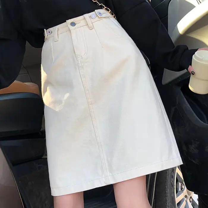 Jupe Vintage en Denim pour Femme, Vêtement de Couleur Unie, Ligne A, avec lèvent, Slim, Taille Haute