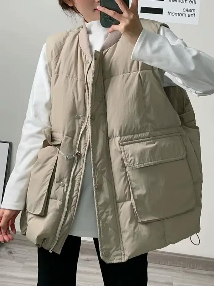 Respzed-Manteau matelassé en coton pour femme, gilet à fermeture éclair, simple boutonnage, mode cor