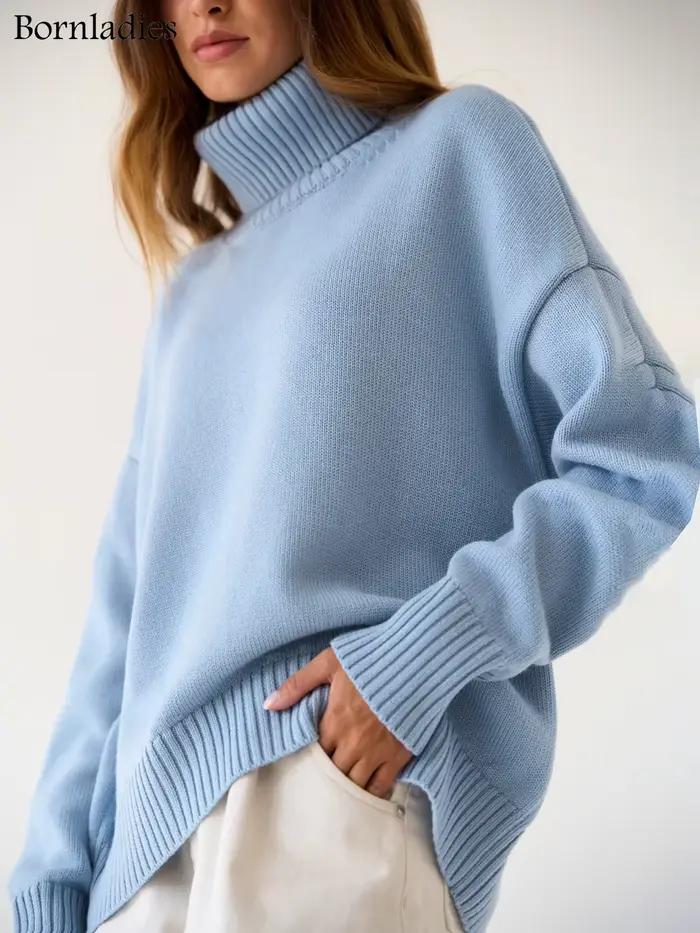 Bornladies-Pull à Col Roulé pour Femme, Vêtement Chaud, Décontracté, pour Automne et Hiver