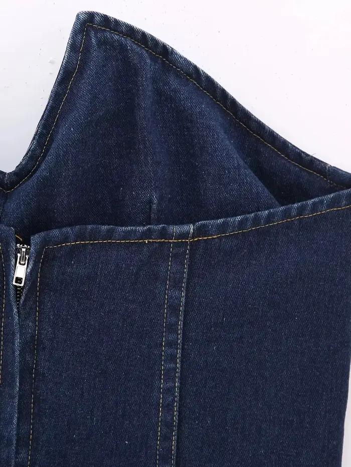 MYIT-Haut de cowboy froncé sans bretelles pour femme, haut asymétrique, fermeture éclair, décoration