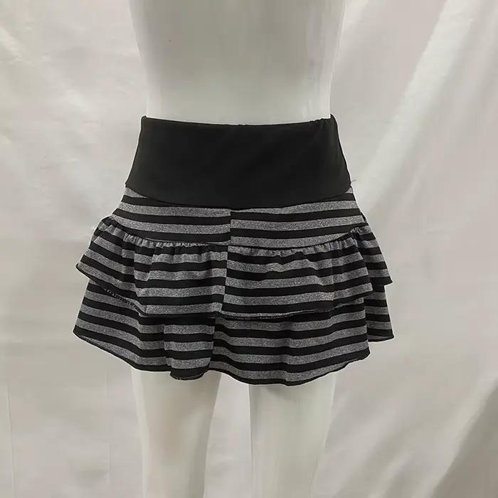 Mini jupe à volants rayée noire et grise, vêtements pour femmes Y2K Grunge, taille haute, taille éla