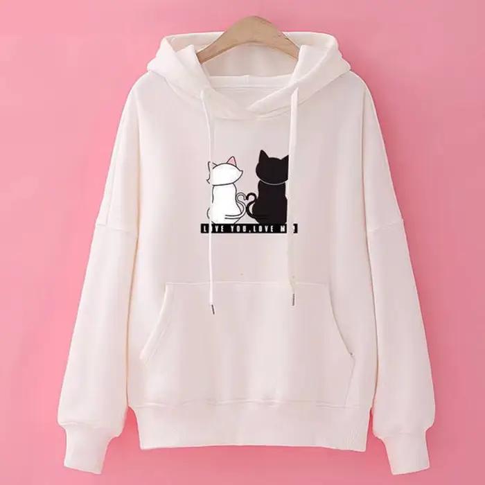 Sweat à capuche décontracté pour femmes, sweat-shirt créatif assorti, Streetwear, motif de chat mign