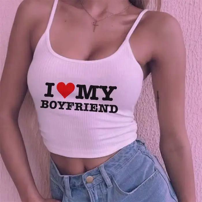 Haut court imprimé I Love My Boykriemd pour femmes, Streetwear féminin, Lettre imprimée, Y2k, Sexy,