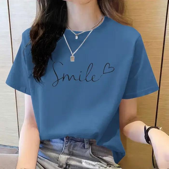 2025 été ample femmes T-Shirt de haute qualité col rond couleur unie à manches courtes femmes vêteme
