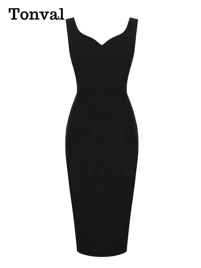 Tonval – robe crayon mi-longue pour femmes, col en cœur, sans manches, bureau, Vintage, rouge, coule
