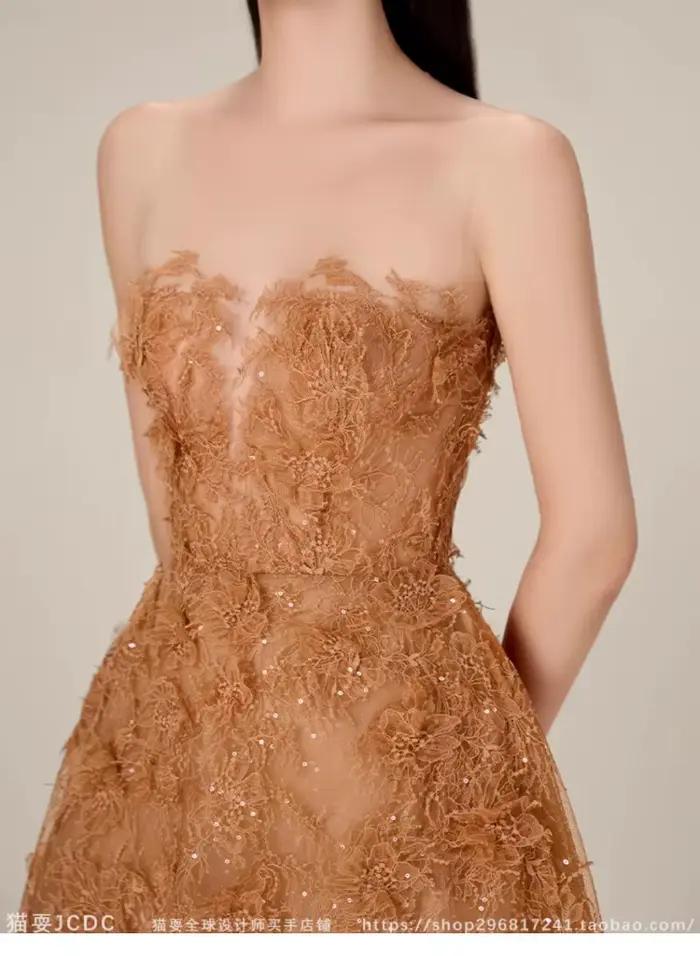 Robe de Soirée en Dentelle pour Femme, Tenue Élégante, Taille Haute, Col Rond, 20234