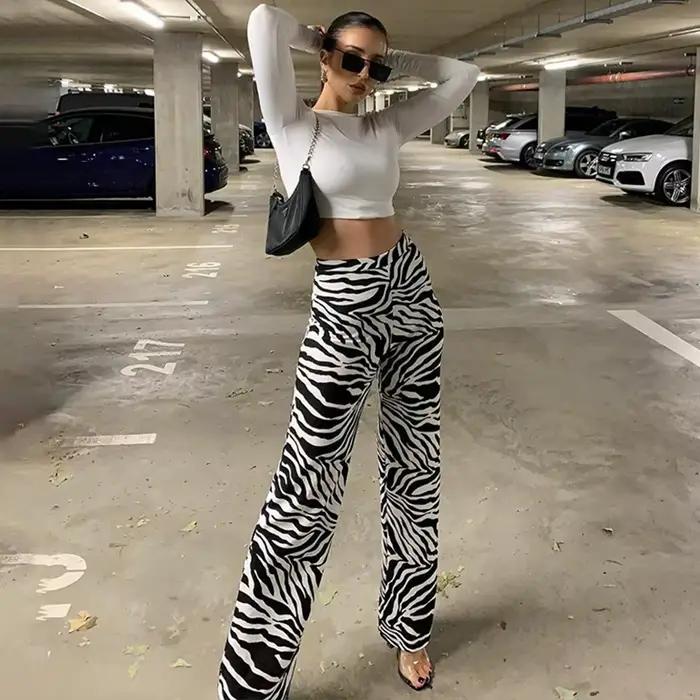 ZZSYKD-Pantalon Imprimé Zèbre pour Femme, Taille Haute, Jambes Larges, Long Fjadt, Mode Décontractée