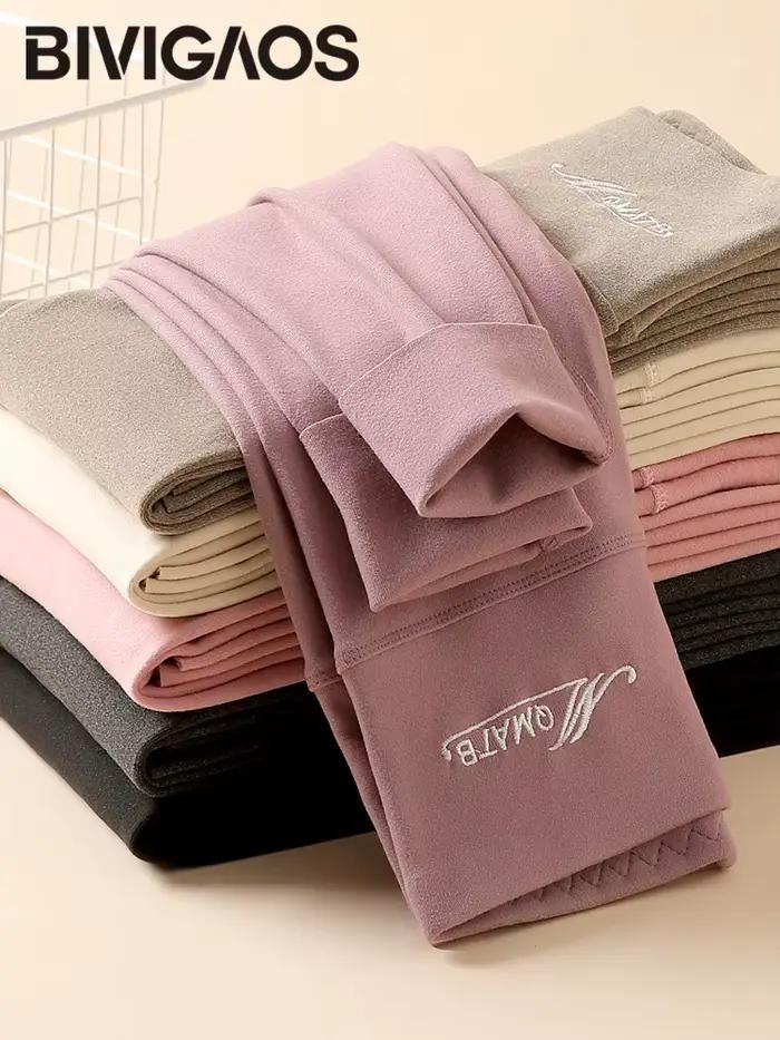 BIVIIncome OS-Leggings auto-chauffants taille haute brodés pour femmes, Caleçons longs thermiques, L