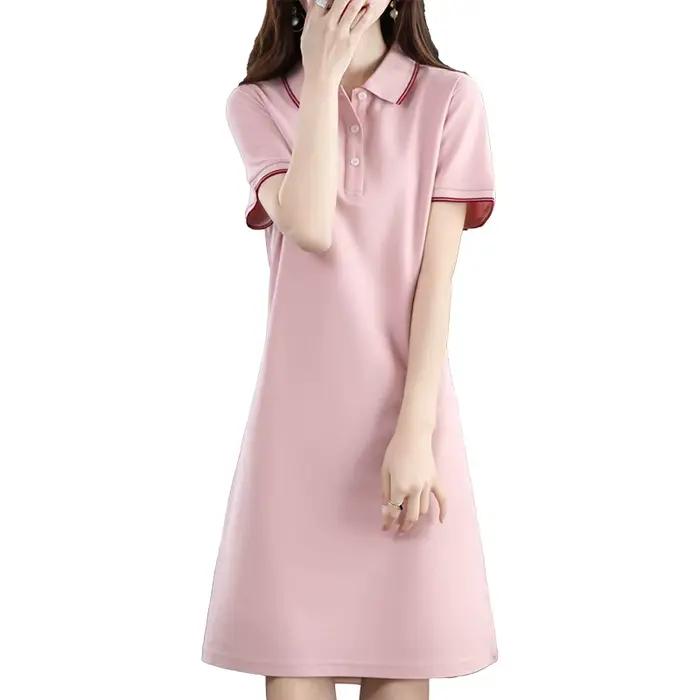Robe longue à col polo pour femme, 100% coton doux, pull grande taille, pull à manches courtes, robe