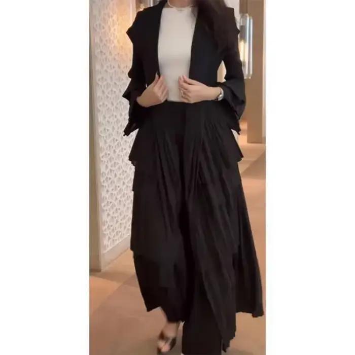 YUDX-Manteau à volants plissés épissés pour femmes, revers, manches évasées complètes, bouton unique