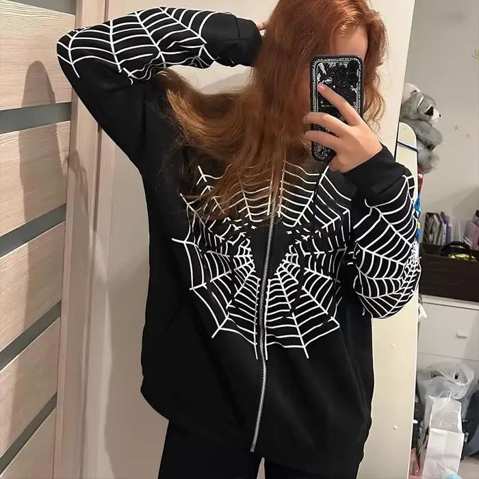Y2k strass squelette veste à capuche femmes gothique noir fermeture éclair surdimensionné sweats fem