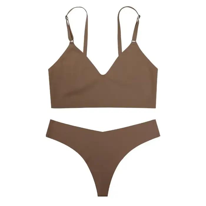 Ensemble de soutien-gorge pour femmes, dos en T, sans couture, sans fil, Push up, confortable, respi