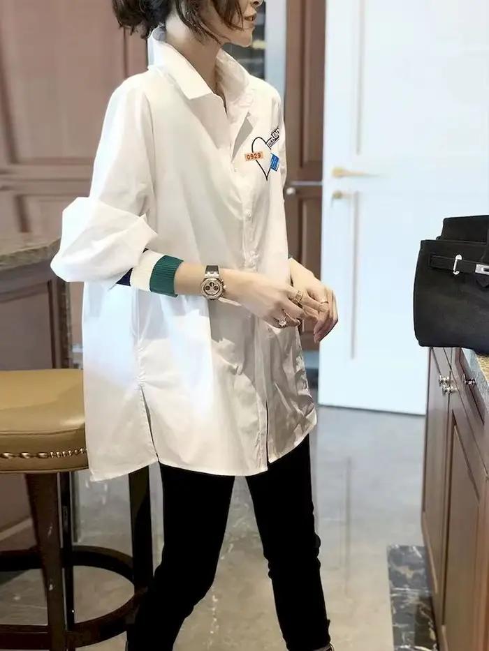 Chemises blanches à manches longues pour femmes, chemisier Y2K, haut design, printemps, été, décontr