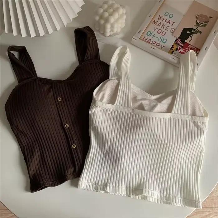 Hauts courts Y2K pour femmes, avec coussinets de soutien-gorge, Corset d'été, bretelles coréennes, g