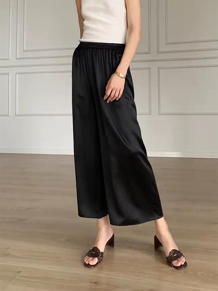 SuyaDeam – pantalon en soie Pure 100% pour femmes, taille élastique, jambes larges, longueur chevill