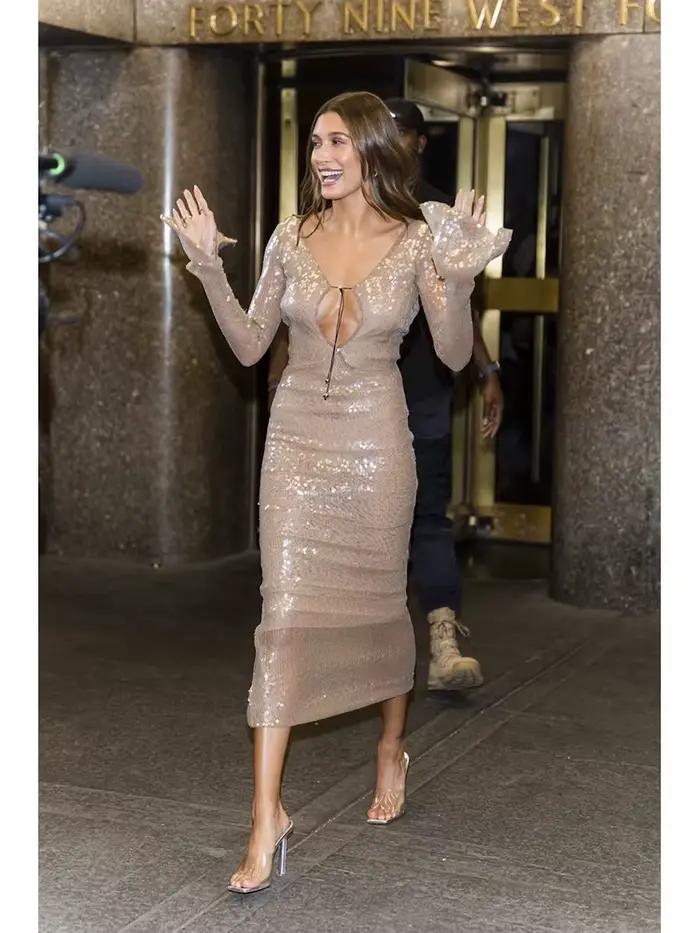BEVENCCEL Sexy luxe paillettes profonde V à manches longues dos nu paillettes longue robe élégante m