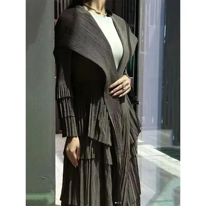 YUDX-Manteau à volants plissés épissés pour femmes, revers, manches évasées complètes, bouton unique