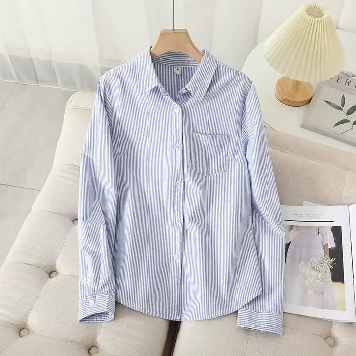 Chemise Oxford décontractée en coton pour femmes, chemisier et hauts de bonne qualité, chemises à ra