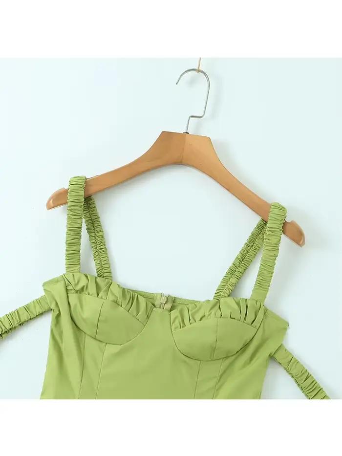 YENKYE-Mini robe plissée à double sangle élastique pour femme, robe trapèze sexy, style corset fronc