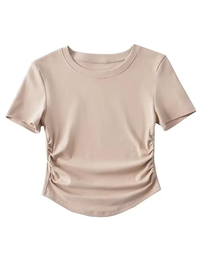 T-shirt à manches courtes et col ras du cou pour femmes, Harajuku, en coton, avec détails sur les cô