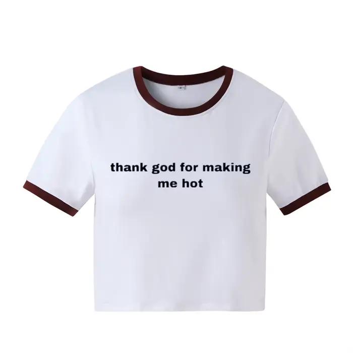 T-shirt en coton graphique Y2K inspiré des années 2000, haut court, cadeau pour elle, merci Dieu pou