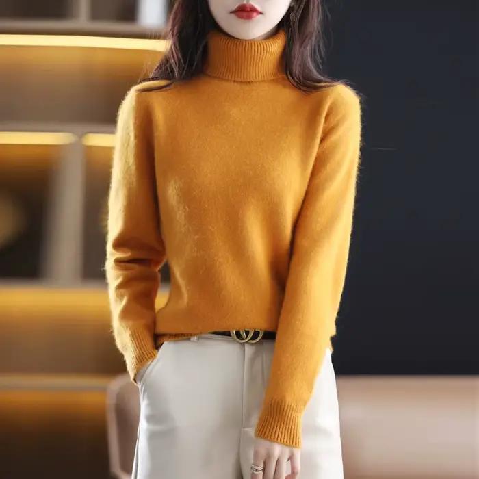 Pull à col haut pour femme, pull en cachemire de vison pur, tricoté, doux, à la mode, vêtements chau