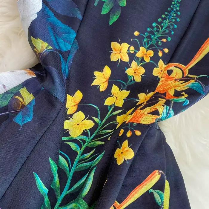 Robe à bretelles spaghetti taille haute vintage pour femmes, col slash, nœud ouvert, dos nu, imprimé