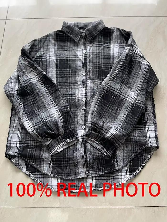 Chemise à carreaux pour femmes, haut à manches longues, Vintage, mode, simple boutonnage, Style Prep