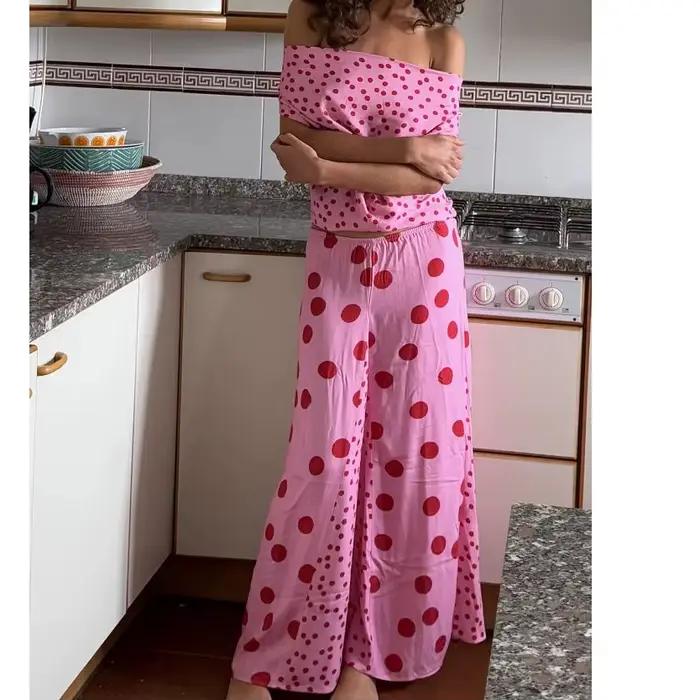 Tenues d'été pour femmes, imprimé à pois, dos nu, épaules dénudées, ensemble jupe élastique pour Str