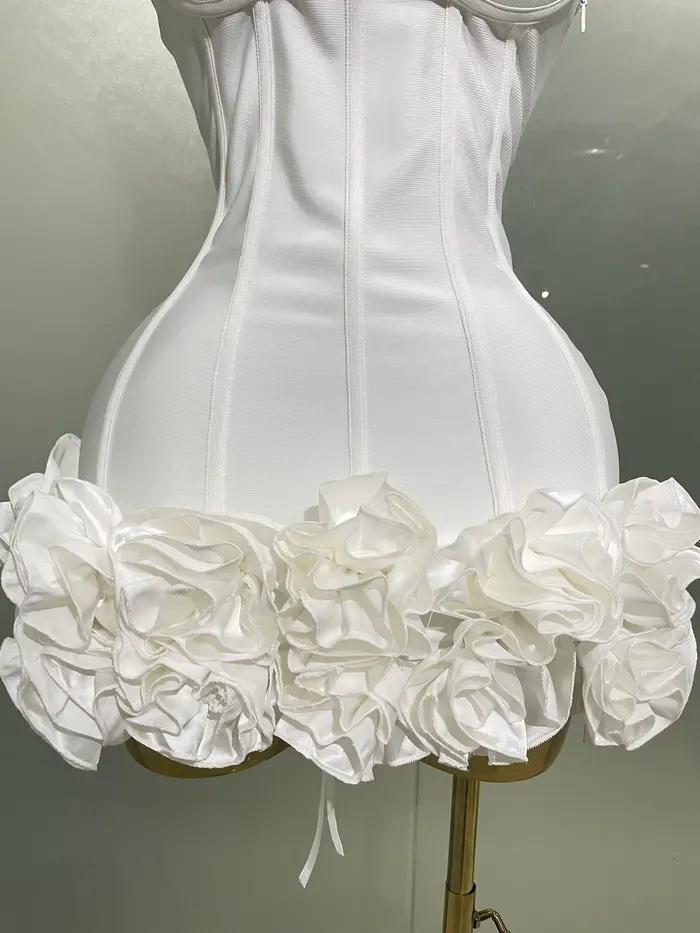 Robe de soirée à bandes pour femmes, sans bretelles, moulante, fleurs, Mini célébrité, Sexy, robes d