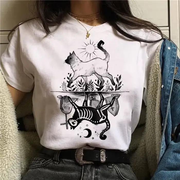 T-shirt à manches courtes pour femme, haut graphique, costume de rue, dessin animé, sorcière, magiqu