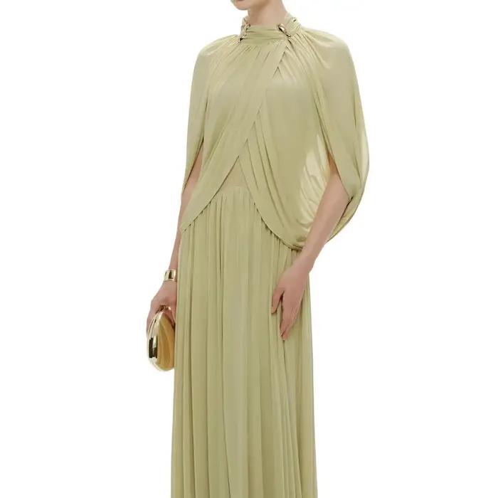 Robe longue plissée en mousseline SXTHAENOO pour femme, élégante, à manches volantées, col roulé, pa