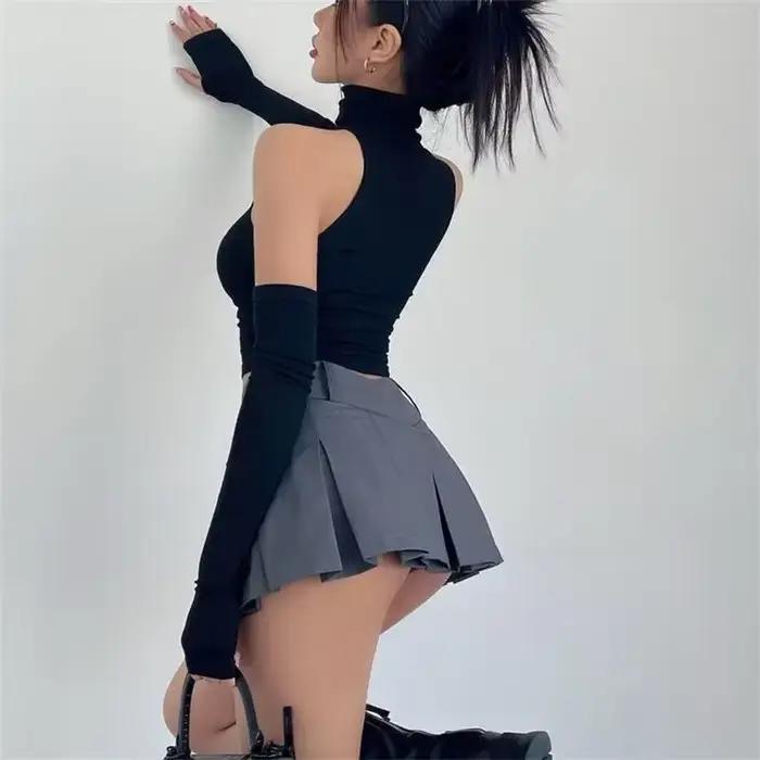 2025 nouveau épicé filles Y2k hauts manches longues Sexy col roulé débardeur pour femmes coupe ajust